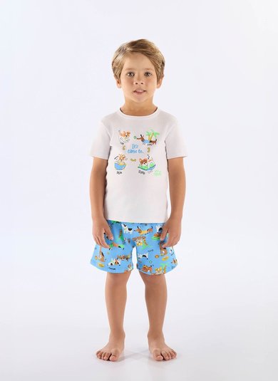 Pijama Infantil de Verão com Camiseta e Bermuda Estampados (Branco) Up Baby