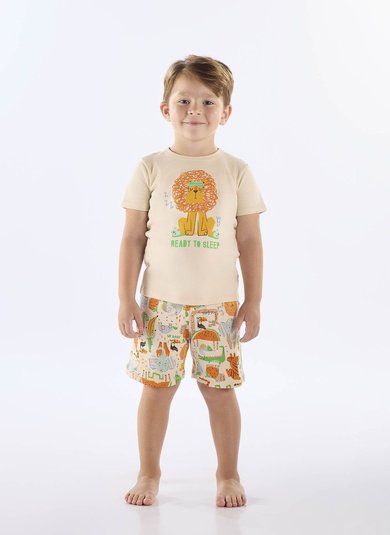 Pijama Infantil de Verão com Camiseta e Bermuda Estampados (Bege) Up Baby
