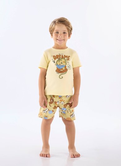 Pijama Infantil de Verão com Camiseta e Bermuda Estampados (Amarelo) Up Baby
