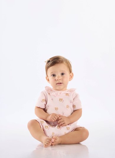 Macaquinho para Bebê Menina em Suedine Comfy Estampado (Rosa Claro) Up Baby