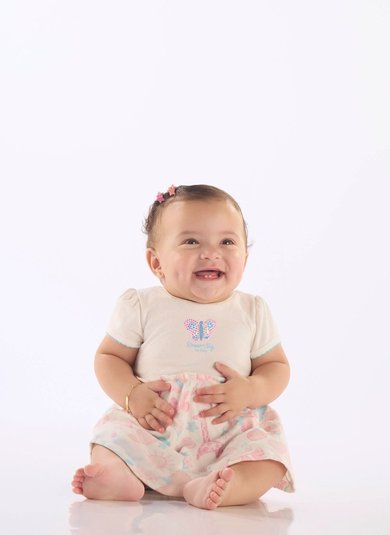 Body Vestido para Bebê com Manga Curta e Estampa (Off White) Up Baby