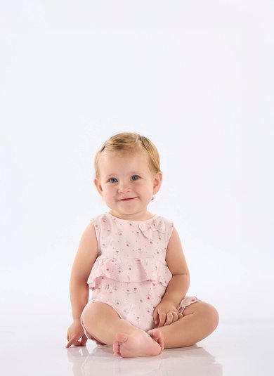 Macaquinho Floral em Suedine para Bebê Menina (Rosa Claro) Up Baby