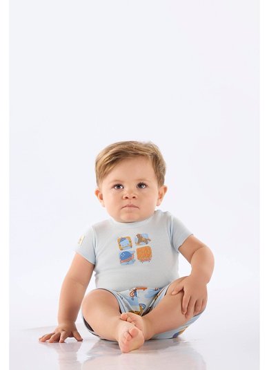Conjunto Comfy com Body e Short para Bebê Menino (Azul Claro) Up Baby