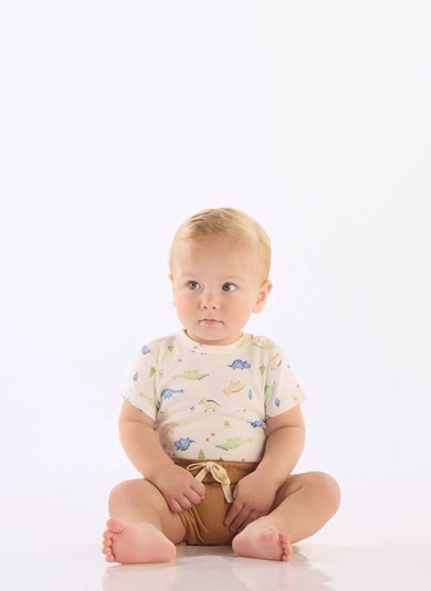 Conjunto Comfy em Suedine de Dinos para Bebê Menino (Off White) Up Baby