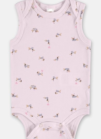 Body Regata para Bebê Menina em Suedine Estampado (Rosa Claro) Up Baby