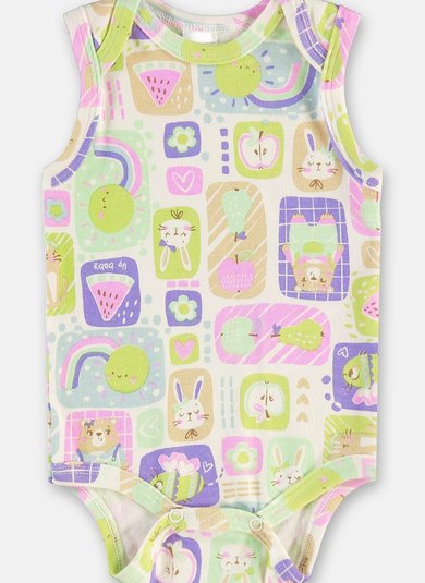 Body Regata para Bebê Menina em Suedine Estampado (Off White) Up Baby