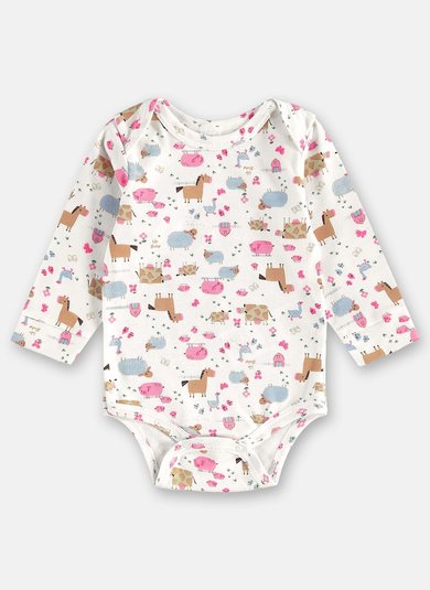 Body Manga Longa Bebê Menina em Suedine Essentials (Off White) Up Baby