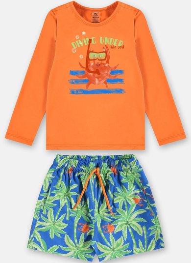 Conjunto Infantil Camiseta FPS+50 e Short Laranja