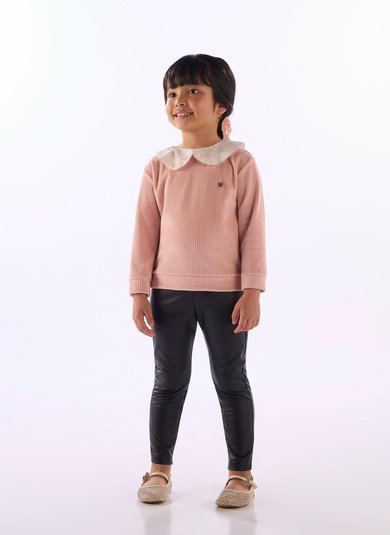 Blusão Menina Inverno em Malha Comfort com Bordado Rosa