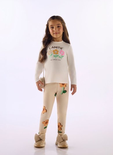 Blusa Infantil Menina em Cotton com Estampa Floral Off White