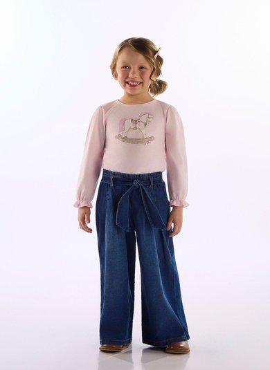 Blusa Infantil Menina em Meia Malha Rosa