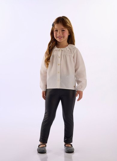 Camisa Infantil Menina em Tricoline Off White