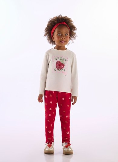 Conjunto Infantil Menina com Blusa e Legging Peluciada Branco