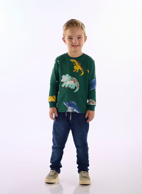 Camiseta Manga Longa Infantil Mundo Dino Verde Up Baby