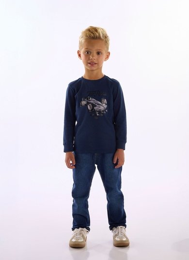 Camiseta Infantil Manga Longa Top Racer Azul Marinho