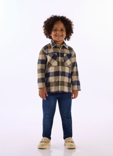 Jaqueta Infantil em Tecido Flanelado Xadrez Verde