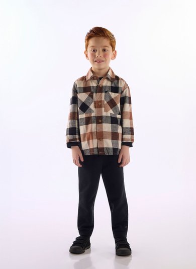 Jaqueta Flanelada Xadrez Infantil Marrom