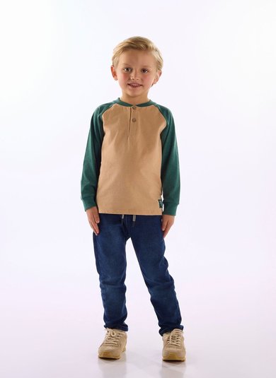 Camiseta Raglan Infantil com Peitilho Bege