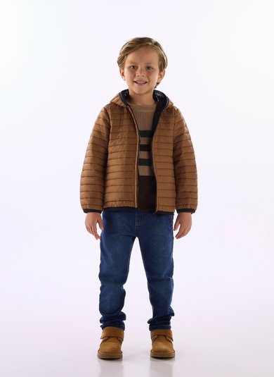 Jaqueta Puffa Infantil Dupla Face Marrom