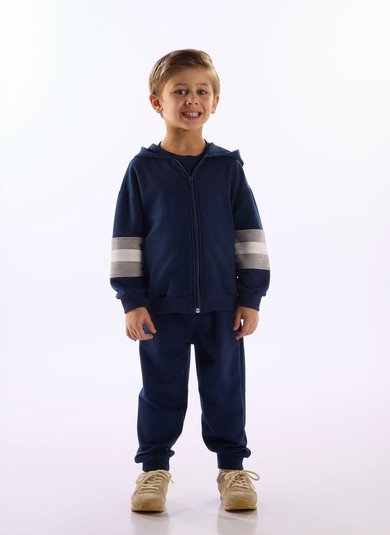Conjunto Infantil Jaqueta e Calça em Moletom Azul Marinho