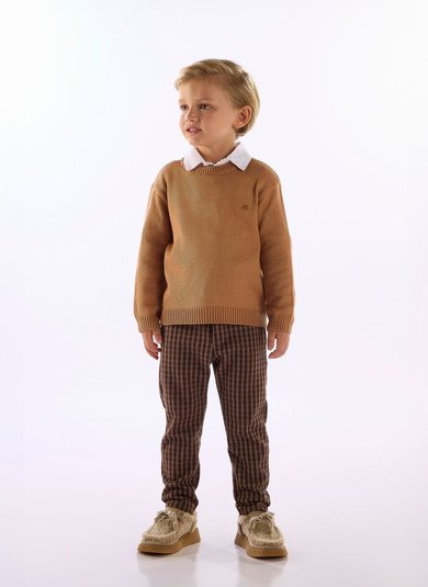 Calça Infantil Masculina em Jacquard Pontilhado Marrom
