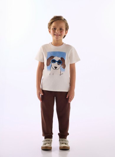 Camiseta Infantil em Algodão Cool Puppy Off White