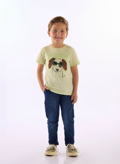 Camiseta Infantil em Algodão Cool Puppy Verde Claro