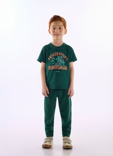 Camiseta Infantil Triceratops Dinosaur em Algodão Verde
