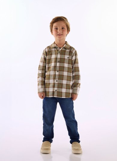 Camisa Infantil para Menino Xadrez Verde