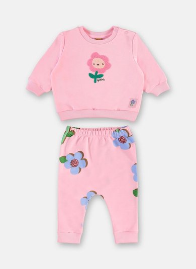 Conjunto Infantil para Bebê Moletom sem Felpa Rosa