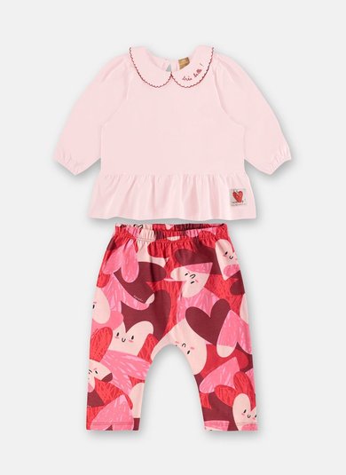 Conjunto Infantil com Blusa e Calça em Cotton Rosa