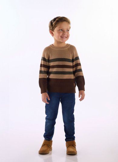 Blusão Infantil Masculino em Tricot Listrado Marrom