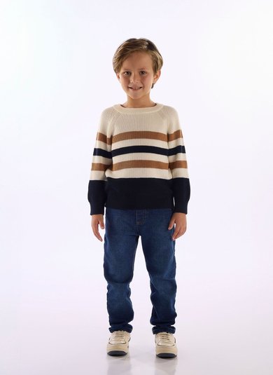 Blusão Infantil Masculino em Tricot Listrado Azul