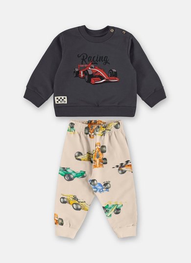 Conjunto Infantil Racing com Estampa Digital Cinza