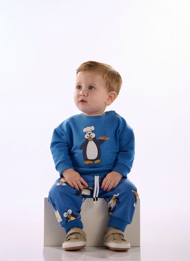 Conjunto Bebê Menino Moletom sem Felpa e Estampa Puff Azul