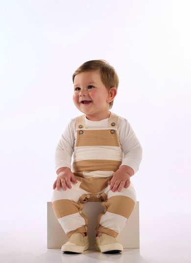 Conjunto Bebê Menino Jardineira Molecotton e Body Suedine Bege