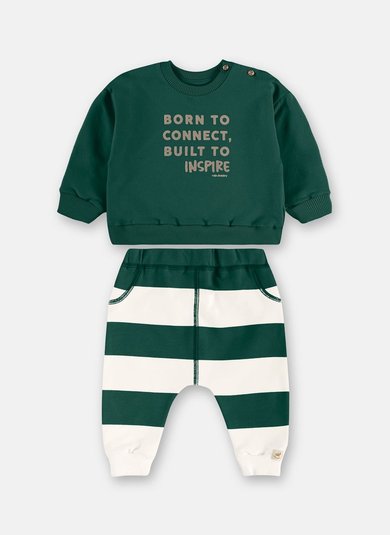 Conjunto Bebê Menino Blusão com Estampa Camurça e Calça Listrada Verde
