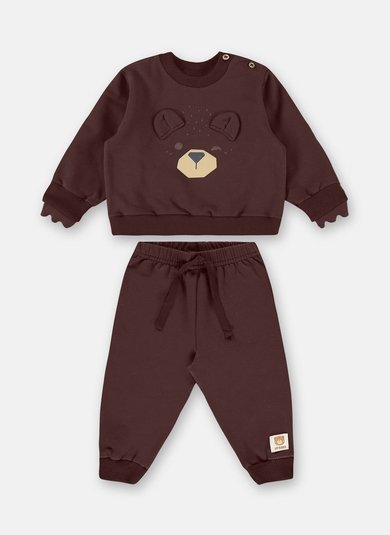 Conjunto Bebê Menino Ursinho com Aplique Interativo Marrom