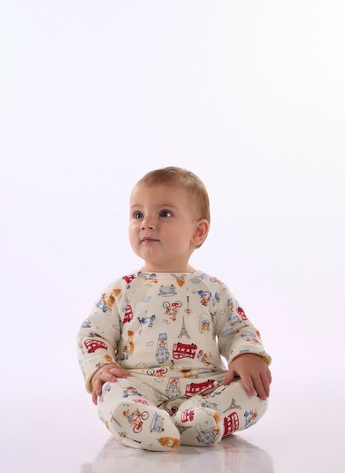 Macacão Bebê Unissex em Suedine Estampado com Pezinho Multicolor