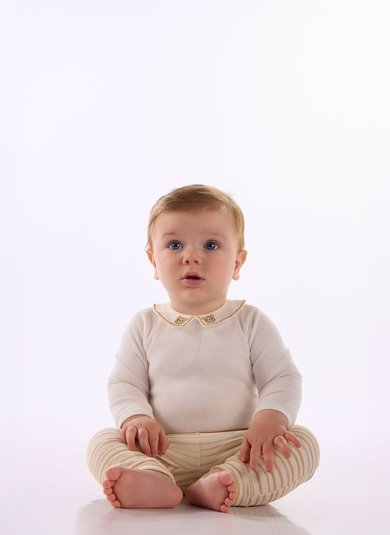Conjunto Bebê Menino com Body Gola Dupla e Calça Listrada Off White