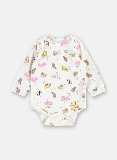 Body para Bebê Menina Estampado de Animais Off White