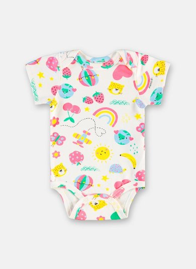 Body Bebê Menina Manga Curta em Suedine Estampado Multicolor