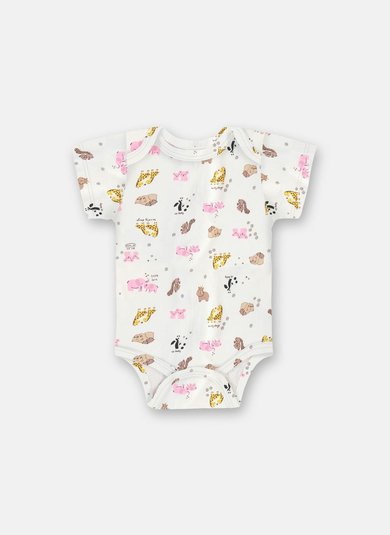 Body Bebê Menina Manga Curta em Suedine Estampado Multicolor