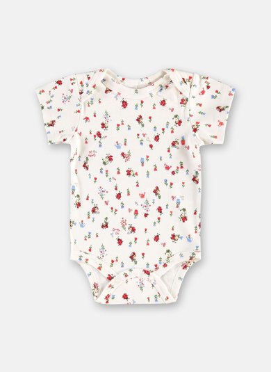 Body Bebê Menina Manga Curta em Suedine Estampado Multicolor