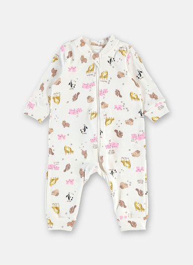 Macacão Bebê Menina em Suedine com Zíper Frontal Multicolor