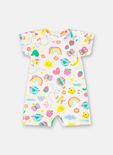 Macaquinho Bebê Menina em Suedine Estampado Multicolor