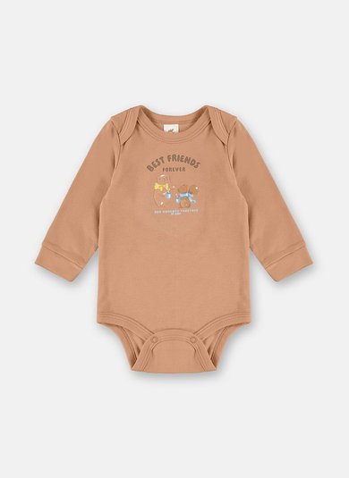 Body para Bebê Menino Suedine Premium Estampado Bege