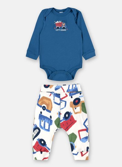 Conjunto Body Manga Longa e Calça Bebê Menino Azul