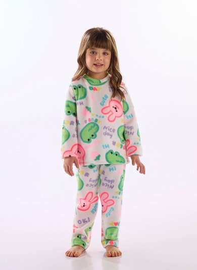 Pijama Infantil Unissex em Poliéster Estampado Off White