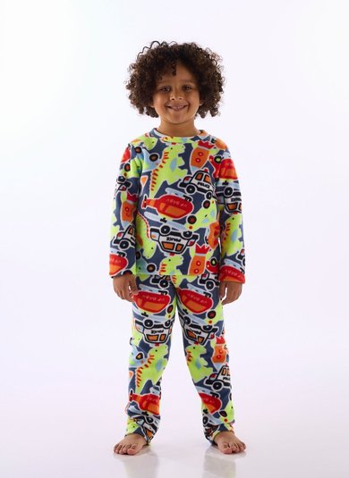 Pijama Infantil Unissex em Poliéster Estampado Azul